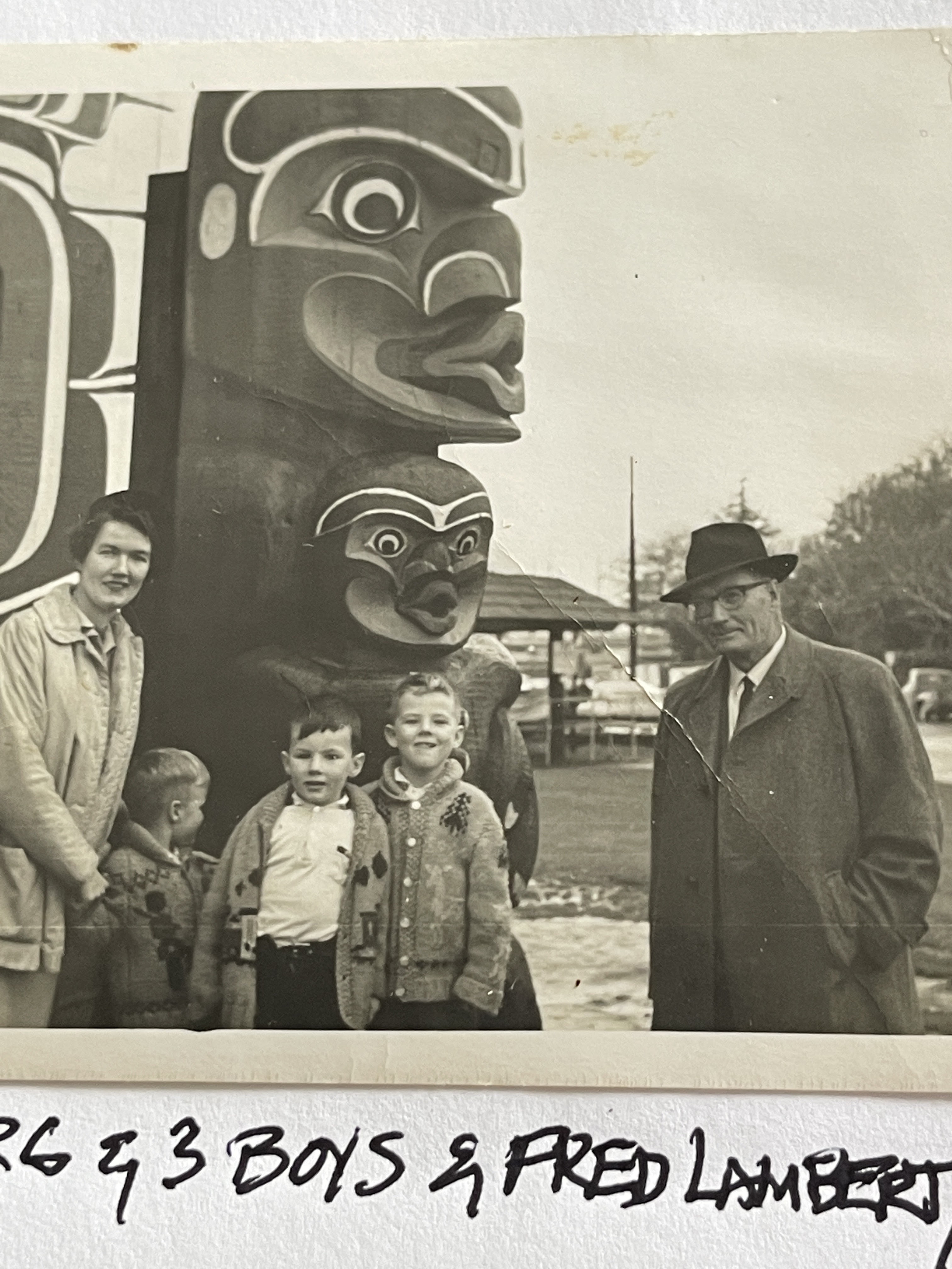 Margaret Lippert with her father Fred Lambert and her three sons in Victoria, British Columbia.